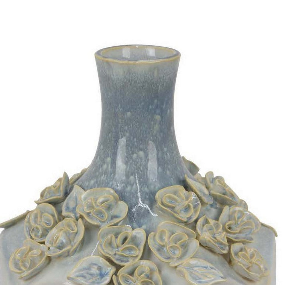 Rox Decorative Vase, Floral Applique Design, 13 inch White Ceramic -BM331393
