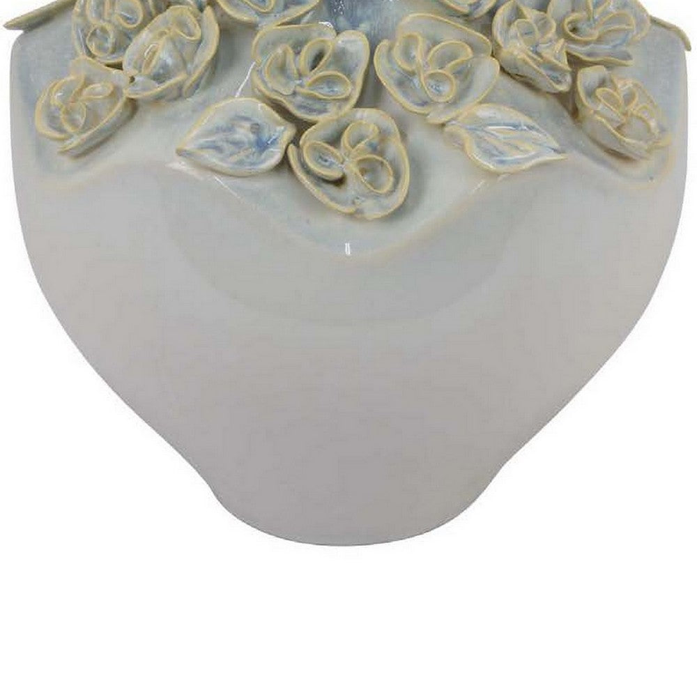 Rox Decorative Vase, Floral Applique Design, 13 inch White Ceramic -BM331393