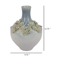 Rox Decorative Vase, Floral Applique Design, 13 inch White Ceramic -BM331393