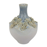 Rox Decorative Vase, Floral Applique Design, 13 inch White Ceramic -BM331393