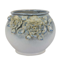 Rox Accent Planter, Floral Applique Design, 12 Inch White Ceramic -BM331394