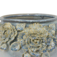Rox Accent Planter, Floral Applique Design, 12 Inch White Ceramic -BM331394