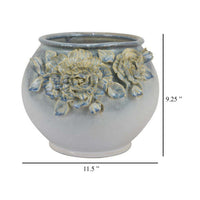 Rox Accent Planter, Floral Applique Design, 12 Inch White Ceramic -BM331394