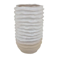 Accent Planter, Abstract Wave Coastal  Design, 22 Inch White Ceramic -BM331395