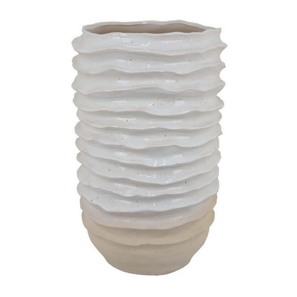 Accent Planter, Abstract Wave Coastal  Design, 22 Inch White Ceramic -BM331395