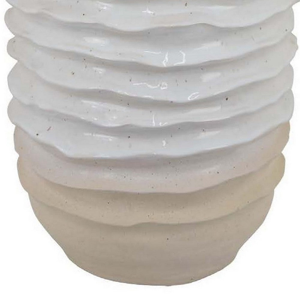 Accent Planter, Abstract Wave Coastal  Design, 22 Inch White Ceramic -BM331395