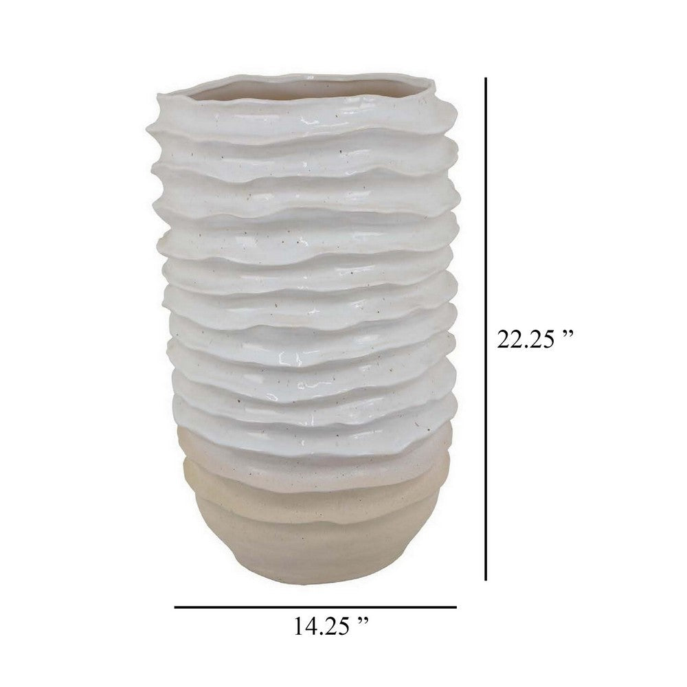 Accent Planter, Abstract Wave Coastal  Design, 22 Inch White Ceramic -BM331395
