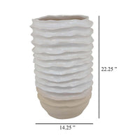 Accent Planter, Abstract Wave Coastal  Design, 22 Inch White Ceramic -BM331395