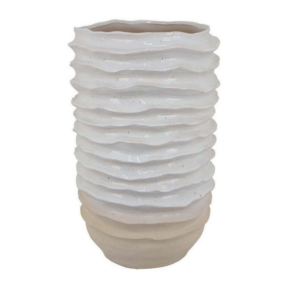 Accent Planter, Abstract Wave Coastal  Design, 22 Inch White Ceramic -BM331395