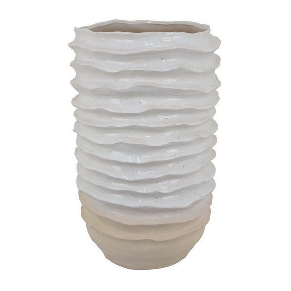 Accent Planter, Abstract Wave Coastal  Design, 22 Inch White Ceramic -BM331395