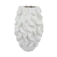 Decorative Vase, White Ceramic, Textured 19 Inch Curved Wave Design -BM331396