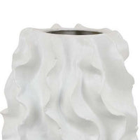 Decorative Vase, White Ceramic, Textured 19 Inch Curved Wave Design -BM331396