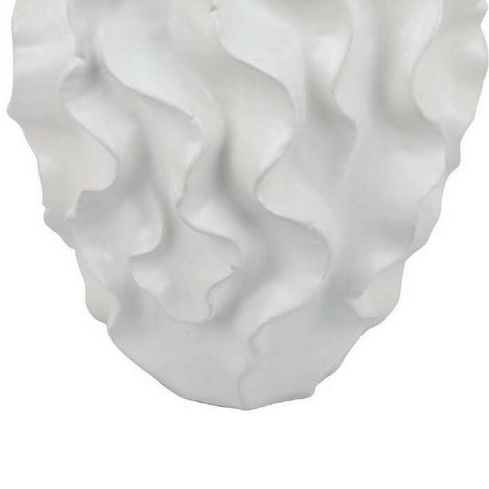 Decorative Vase, White Ceramic, Textured 19 Inch Curved Wave Design -BM331396