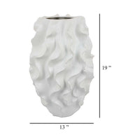Decorative Vase, White Ceramic, Textured 19 Inch Curved Wave Design -BM331396