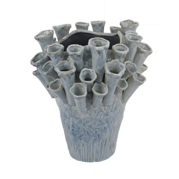 Decorative Vase, Coral Inspired Coastal Design, 13 Inch Blue Ceramic -BM331397