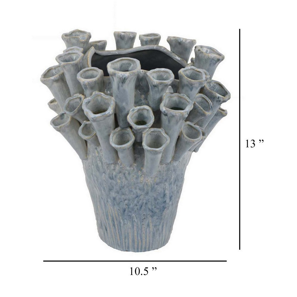 Decorative Vase, Coral Inspired Coastal Design, 13 Inch Blue Ceramic -BM331397