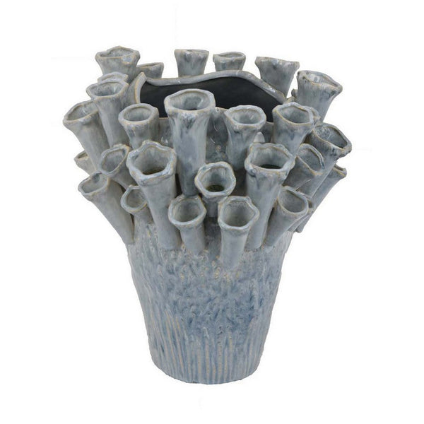 Decorative Vase, Coral Inspired Coastal Design, 13 Inch Blue Ceramic -BM331397