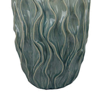 Esen Decorative Vase, Abstract Wave Design, 22 Inch Green Ceramic -BM331398