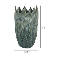 Esen Decorative Vase, Abstract Wave Design, 22 Inch Green Ceramic -BM331398
