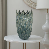 Esen Decorative Vase, Abstract Wave Design, 22 Inch Green Ceramic -BM331398