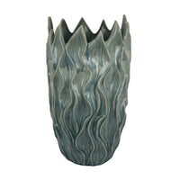Esen Decorative Vase, Abstract Wave Design, 22 Inch Green Ceramic -BM331398