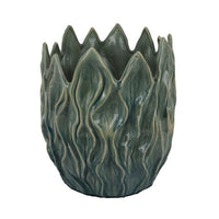 Esen Decorative Vase, Abstract Wave Design, 14 Inch Green Ceramic -BM331399