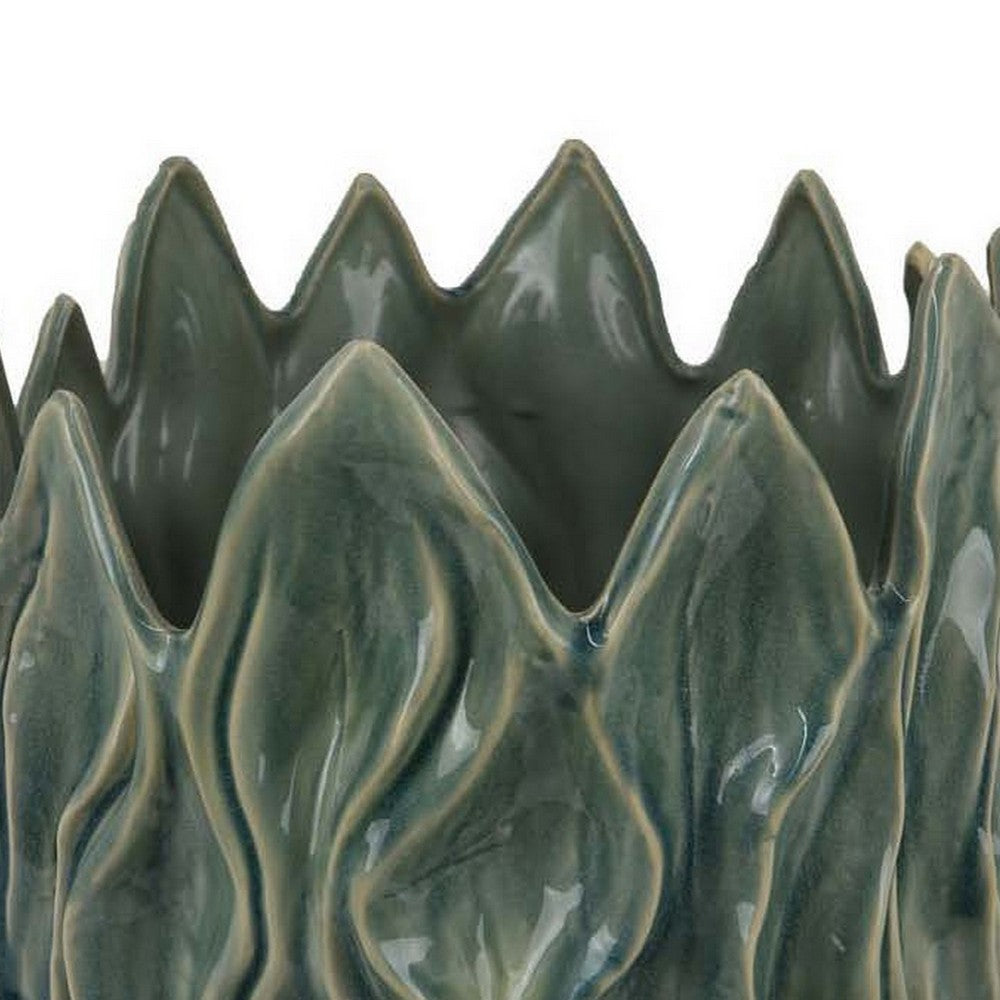 Esen Decorative Vase, Abstract Wave Design, 14 Inch Green Ceramic -BM331399