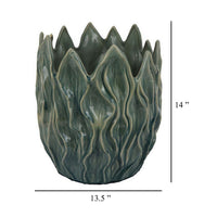 Esen Decorative Vase, Abstract Wave Design, 14 Inch Green Ceramic -BM331399