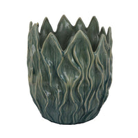 Esen Decorative Vase, Abstract Wave Design, 14 Inch Green Ceramic -BM331399