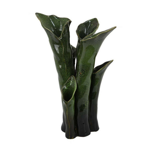 Decorative Vase, 16 Inch Coastal Calla Lily Design, Green Ceramic -BM331400