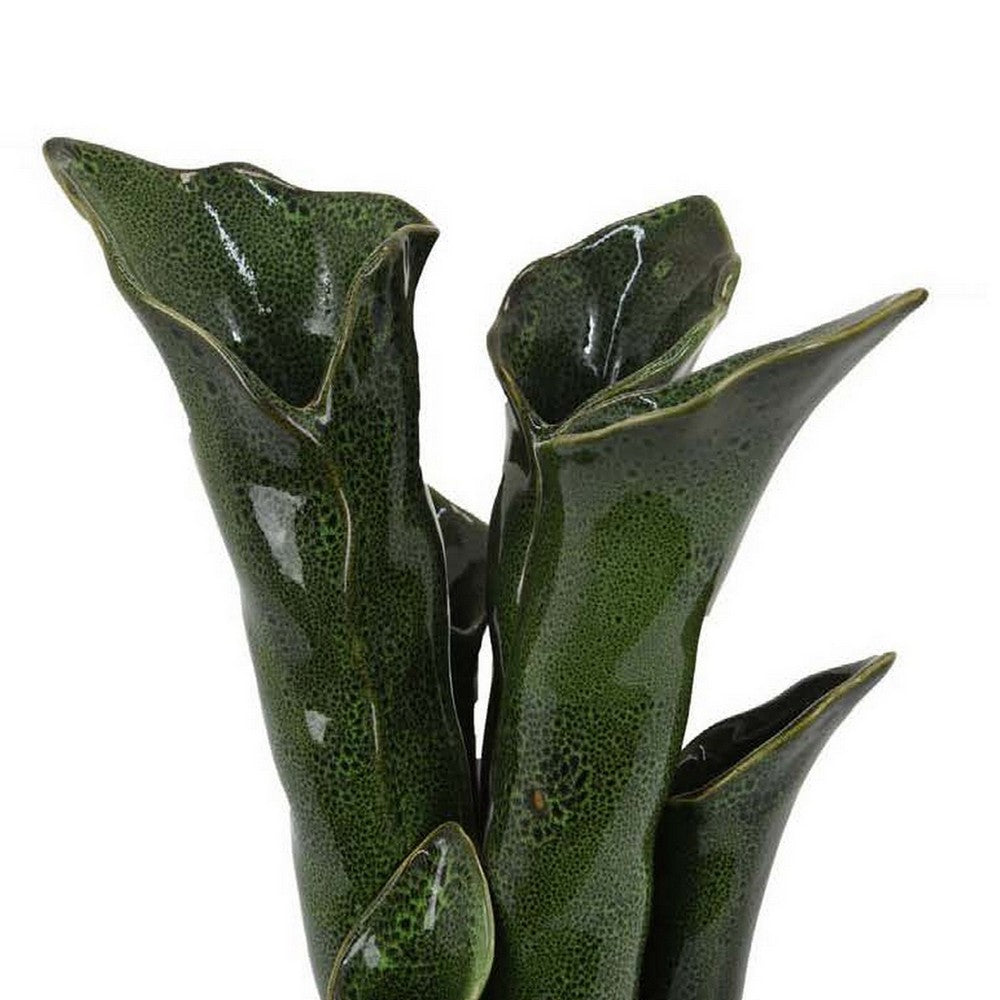 Decorative Vase, 16 Inch Coastal Calla Lily Design, Green Ceramic -BM331400