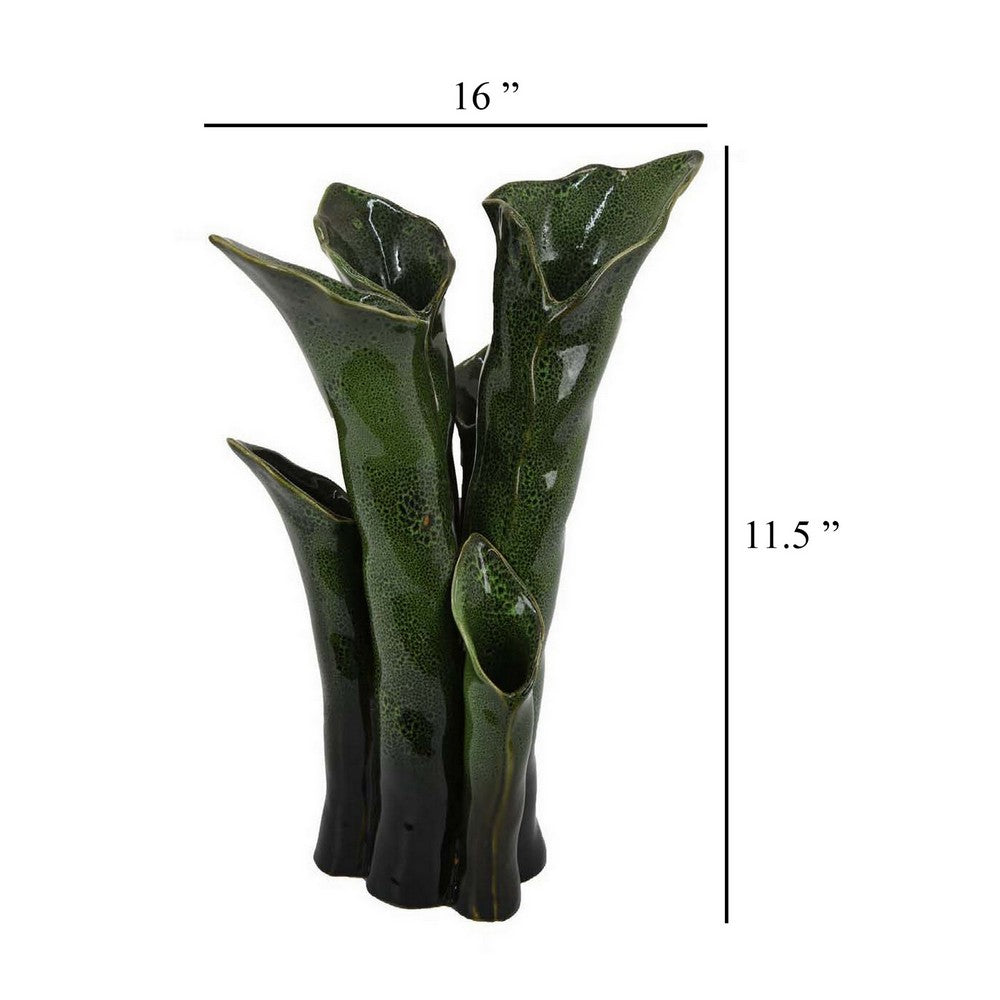 Decorative Vase, 16 Inch Coastal Calla Lily Design, Green Ceramic -BM331400
