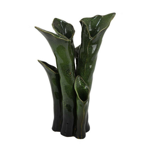 Decorative Vase, 16 Inch Coastal Calla Lily Design, Green Ceramic -BM331400