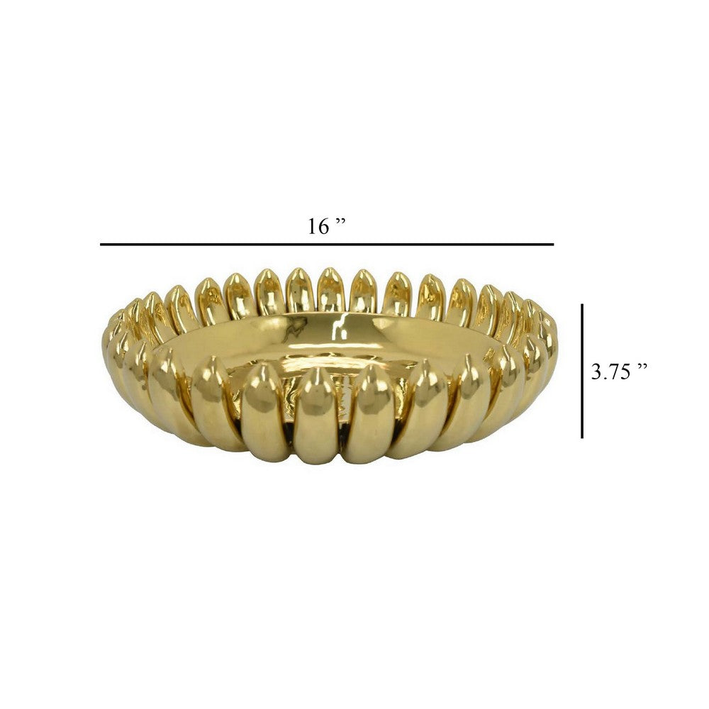 Zoma Accent Bowl, 16 Inch Raised Rounded Edges, Gold Ceramic Body -BM331403