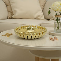 Zoma Accent Bowl, 16 Inch Raised Rounded Edges, Gold Ceramic Body -BM331403