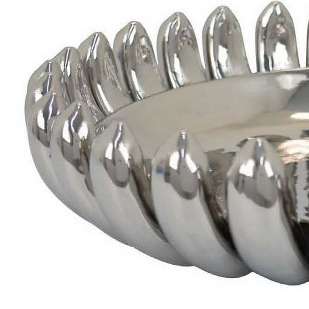 Zoma Accent Bowl, 16 Inch Raised Rounded Edges, Silver Ceramic Body -BM331404