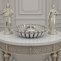 Zoma Accent Bowl, 16 Inch Raised Rounded Edges, Silver Ceramic Body -BM331404