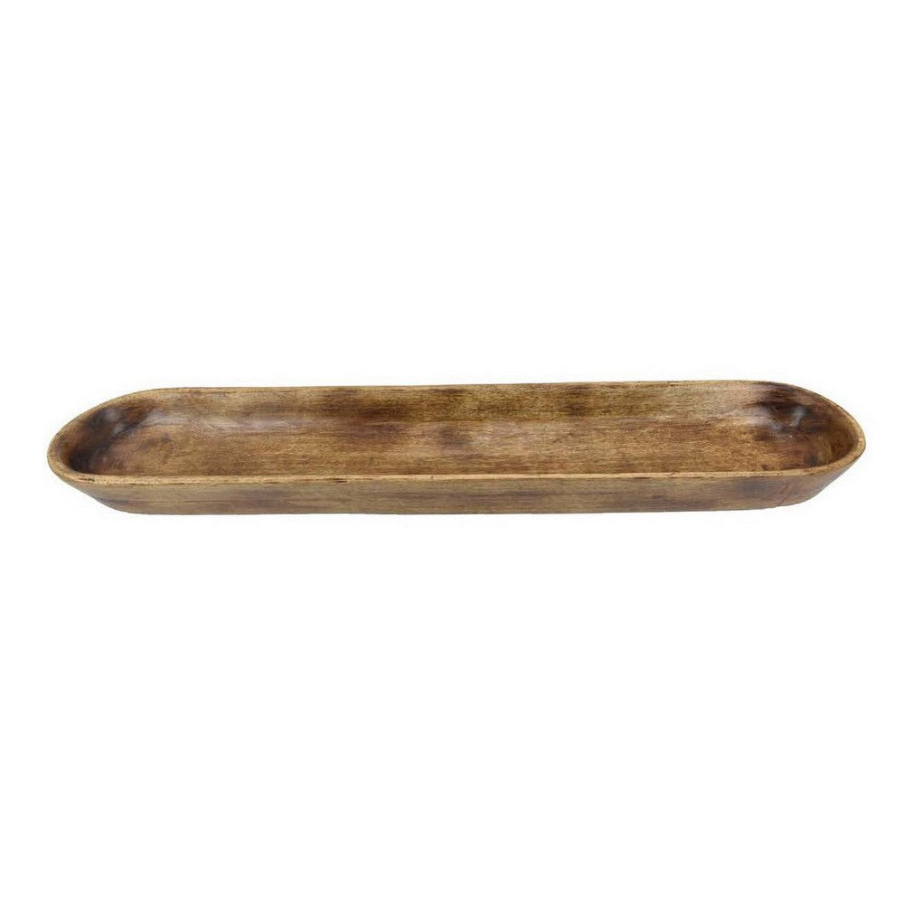 Decorative Tray, 38 Inch Rectangular Shape w Curved Sides, Brown Wood -BM331405