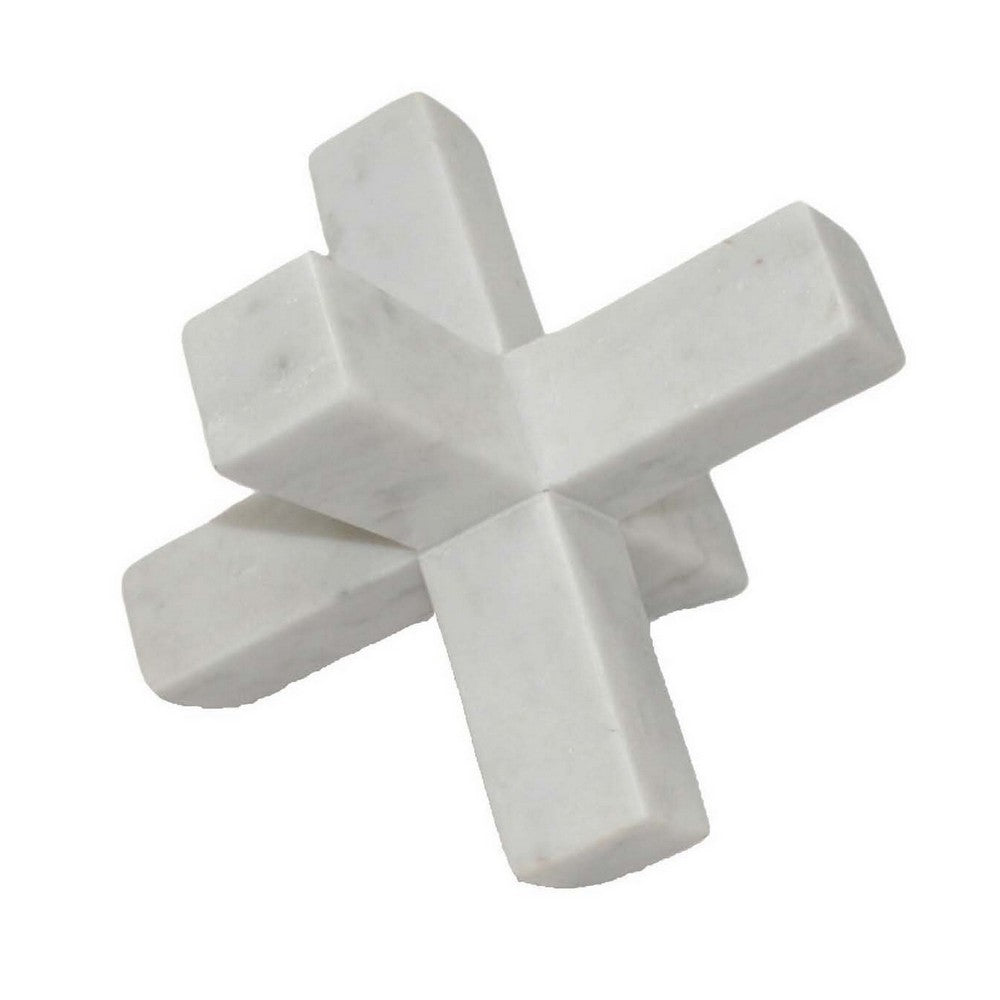Tabletop Accent Decor, 9 Inch Geometric Cross Design, White Marble -BM331409