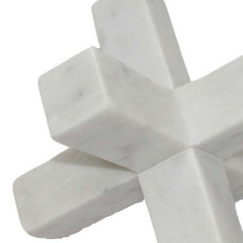 Tabletop Accent Decor, 9 Inch Geometric Cross Design, White Marble -BM331409