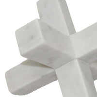 Tabletop Accent Decor, 9 Inch Geometric Cross Design, White Marble -BM331409