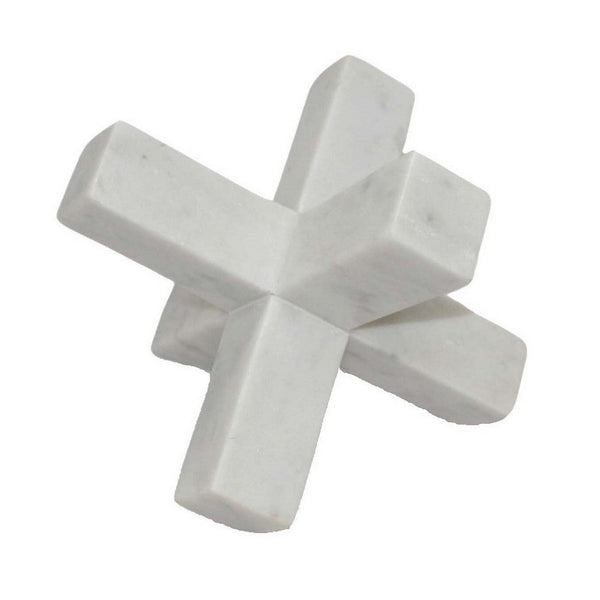 Tabletop Accent Decor, 9 Inch Geometric Cross Design, White Marble -BM331409
