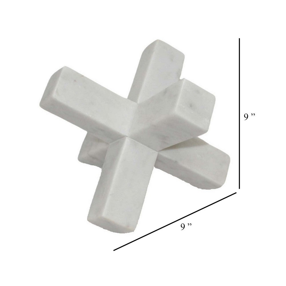 Tabletop Accent Decor, 9 Inch Geometric Cross Design, White Marble -BM331409