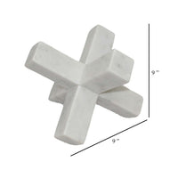Tabletop Accent Decor, 9 Inch Geometric Cross Design, White Marble -BM331409