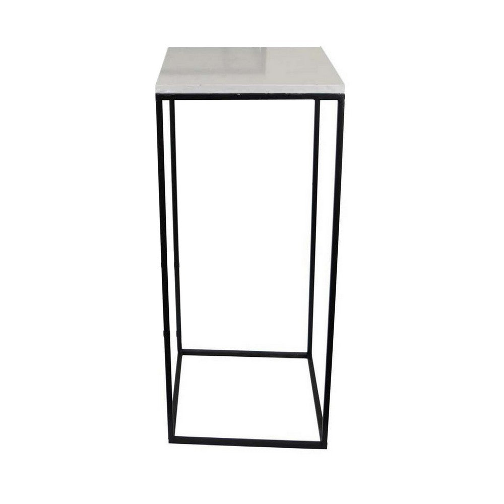 Plant Stand Table Set of 3, Black Metal, Square White Marble Top -BM331411