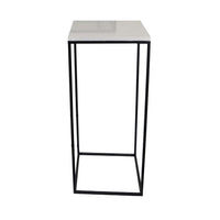 Plant Stand Table Set of 3, Black Metal, Square White Marble Top -BM331411