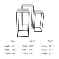 Plant Stand Table Set of 3, Black Metal, Square White Marble Top -BM331411