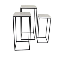 Plant Stand Table Set of 3, Black Metal, Square White Marble Top -BM331411