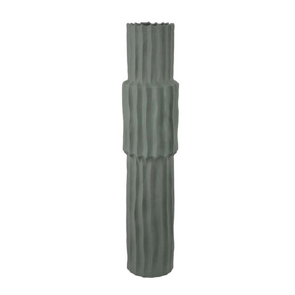 Decorative Accent Vase, Sleek Cactus Design, 30 Inch Green Ceramic -BM331412