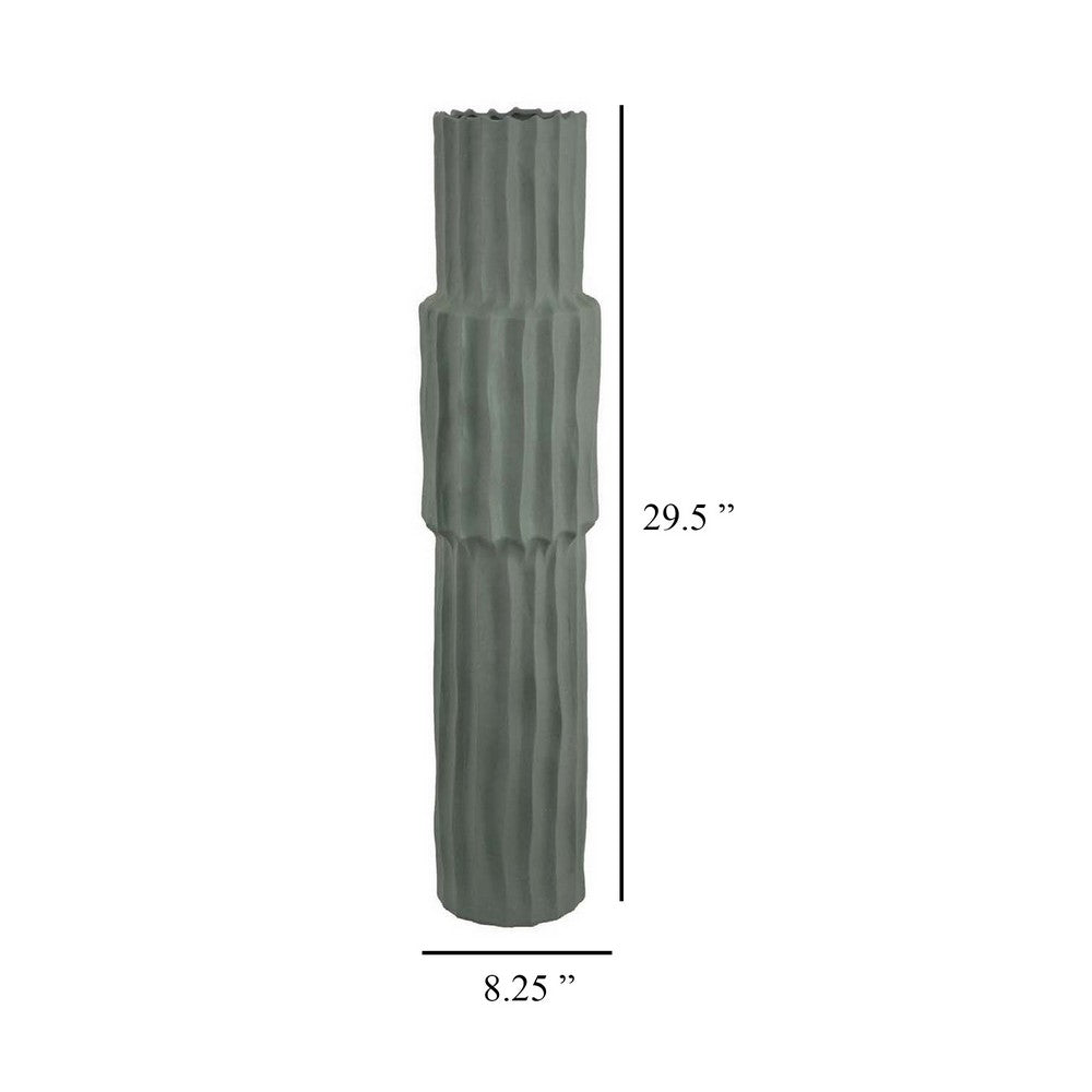Decorative Accent Vase, Sleek Cactus Design, 30 Inch Green Ceramic -BM331412